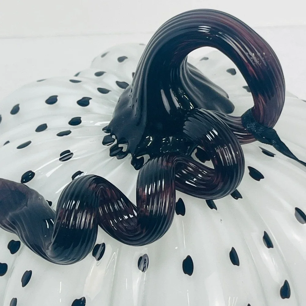 Christian Siriano New York Glass Pumpkin Decor White Black Polka Dot Purple Stem